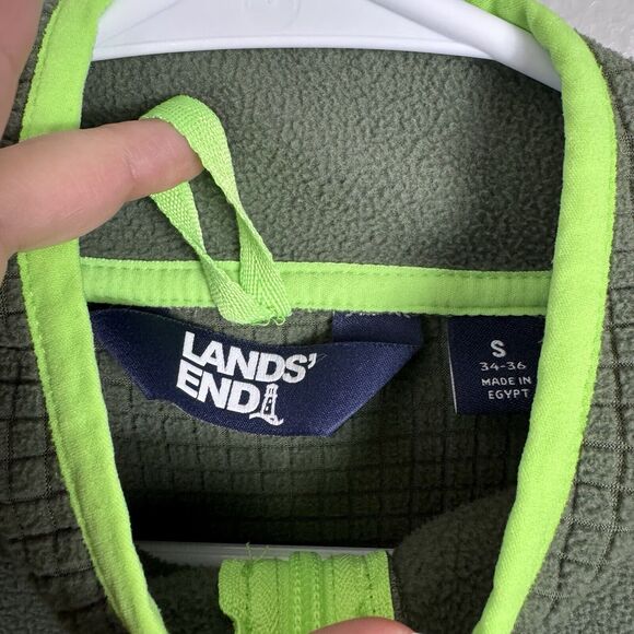 Lands End Men's Grid Fleece Full Zip Jacket 100% Polyester Beetle/Green Size S - Picture 6 of 7